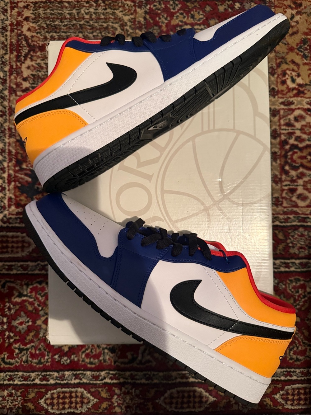 Jordan 1 Low Royal Yellow — White / Blue / Orange